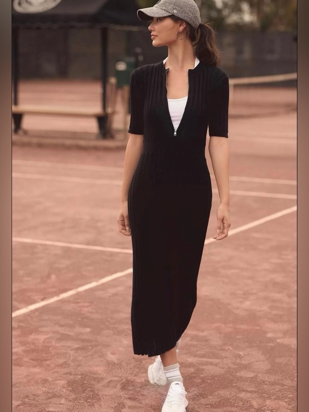 Anthropologie Varley Black Malia Knit Midi Dress Medium NWT